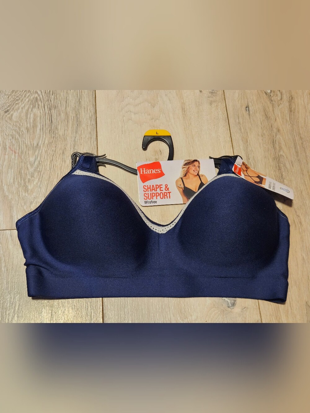 NWT Hanes Shape & Support Wirefree Bra Navy Blue Large Stretch